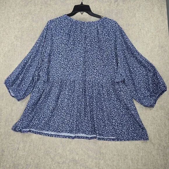 Lane Bryant Womens Floral Print Tunic Top Navy Blue Size 34/36 Polyester Relaxed - Picture 2 of 7
